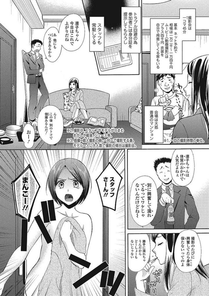 【撮影モデル強姦エロ漫画】個人撮影モデルする女性！マンコが濡れやすい体質で人気がある！会社の手違いで到着に遅れる！ノーパンストで撮影！足コキおねだり射精！顔面踏まれてキレる男！素股で腰振り！パンスト破り挿入！大量ぶっかけ射精中出し！【大貫まくり】